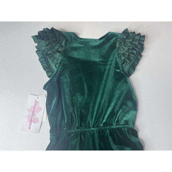 Bonnie Jean Girls Green Velvet Jumpsuit Size 6 With Tags - Picture 9 of 9